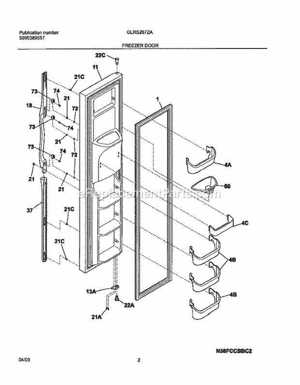 Frigidaire GLRS267ZAW6 Side-By-Side Refrigerator Freezer Door Diagram