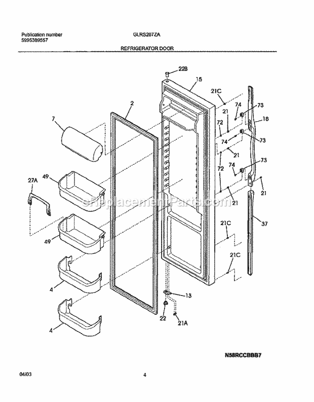Frigidaire GLRS267ZAW6 Side-By-Side Refrigerator Refrigerator Door Diagram