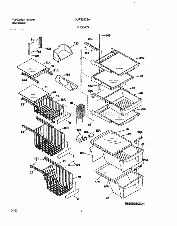 Frigidaire GLRS267ZAW6 Side-By-Side Refrigerator Shelves Diagram