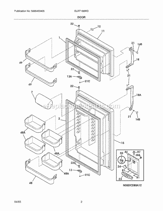 Frigidaire GLRT188WDB2 Top Freezer Refrigerator Door Diagram