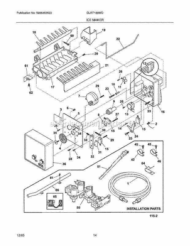 Frigidaire GLRT188WDBB Top Freezer Refrigerator Ice Maker Diagram