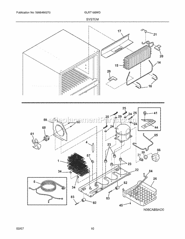 Frigidaire GLRT188WDKC Top Freezer Refrigerator System Diagram