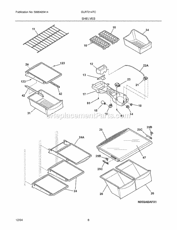 Frigidaire GLRT214TCQ4 Top Freezer Refrigerator Shelves Diagram