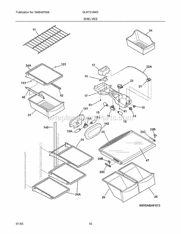 Frigidaire GLRT218WDW0 Top Freezer Refrigerator Shelves Diagram