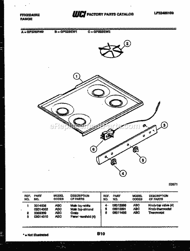 Frigidaire GP32BEW0 Freestanding, Gas Range Gas Cooktop Parts Diagram