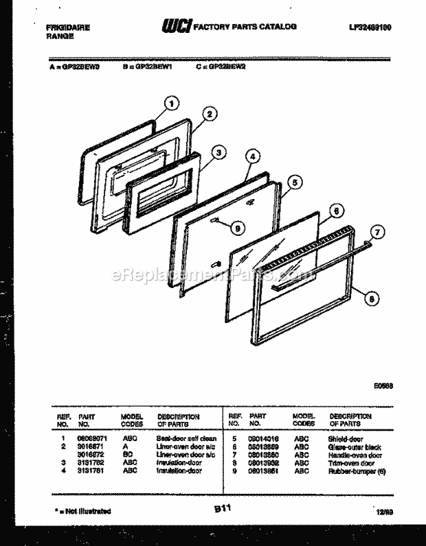 Frigidaire GP32BEW0 Freestanding, Gas Range Gas Door Parts Diagram
