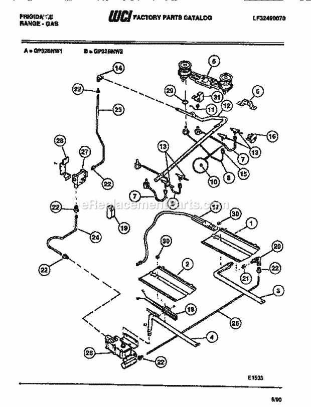 Frigidaire GP32BNL1 Freestanding, Gas Gas Range Burner Diagram