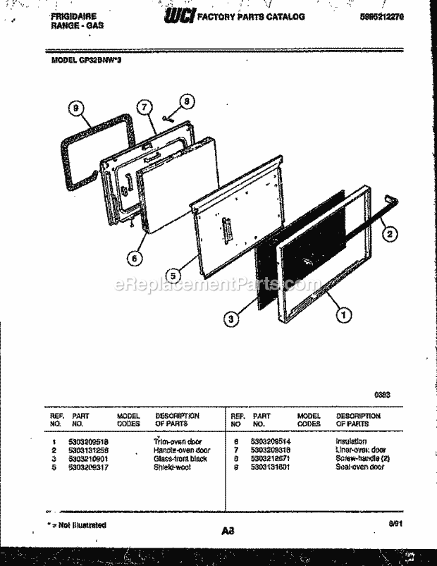 Frigidaire GP32BNL3 Freestanding, Gas Range Gas Door Parts Diagram
