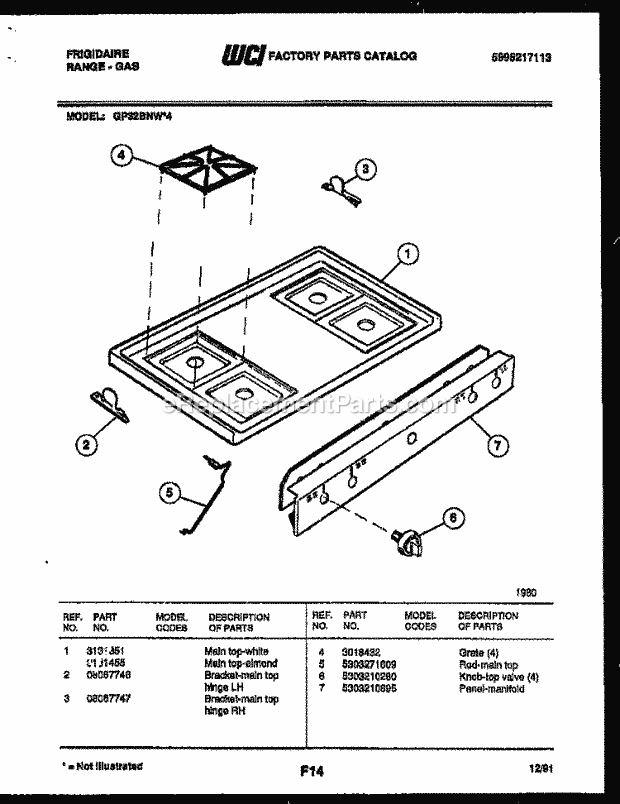 Frigidaire GP32BNL4 Freestanding, Gas Range Gas Cooktop Parts Diagram