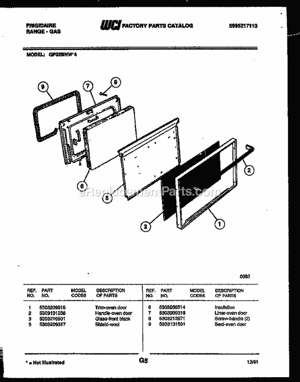 Frigidaire GP32BNL4 Freestanding, Gas Range Gas Door Parts Diagram