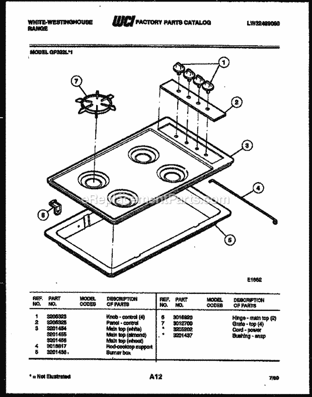 Frigidaire GP332LD1 Wwh(V2) / Gas Range Cooktop Parts Diagram