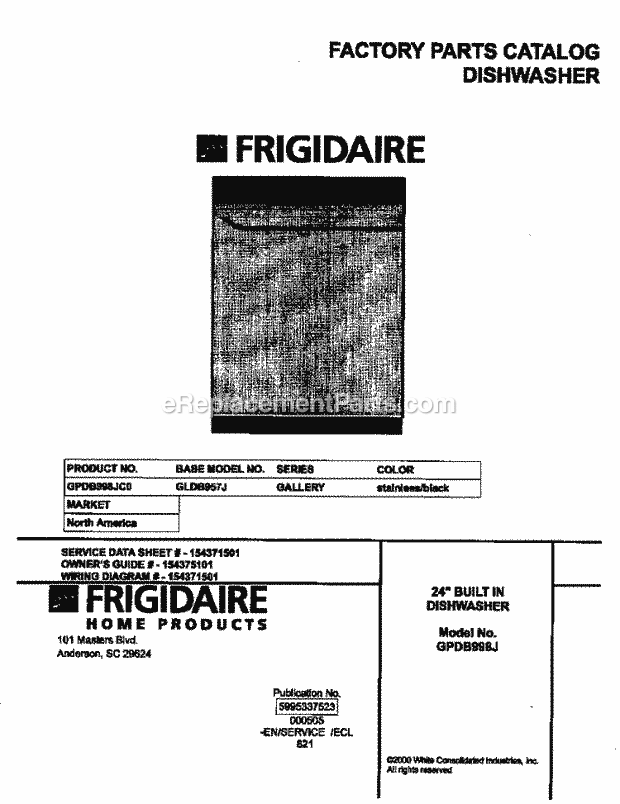 Frigidaire GPDB998JC0 Dishwasher Page B Diagram