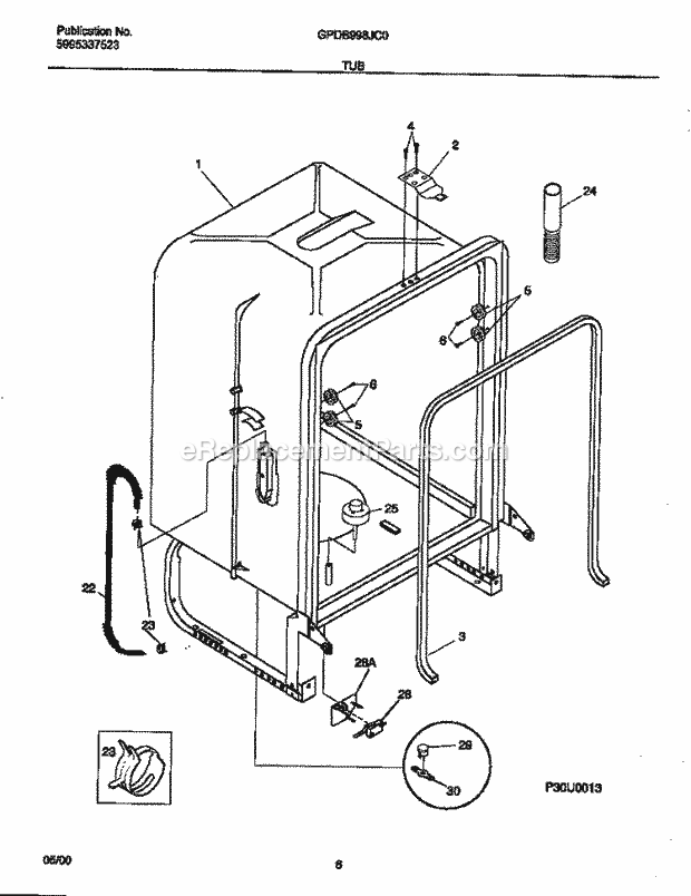 Frigidaire GPDB998JC0 Dishwasher Tub Diagram