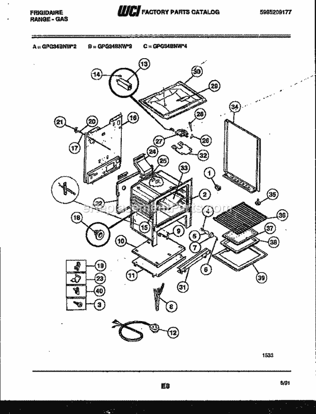 Frigidaire GPG34BNL2 Freestanding, Gas Range Gas Body Parts Diagram