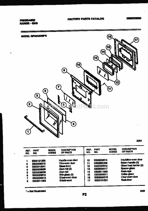 Frigidaire GPG34BNL5 Freestanding, Gas Range Gas Door Parts Diagram