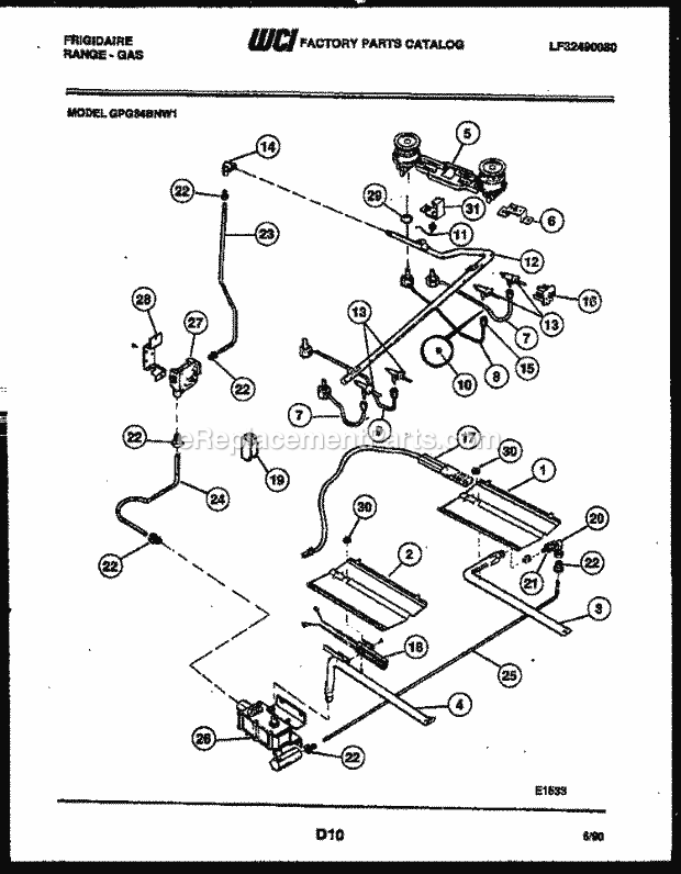 Frigidaire GPG34BNW1 Freestanding, Gas Range Gas Burner, Manifold and Gas Control Diagram