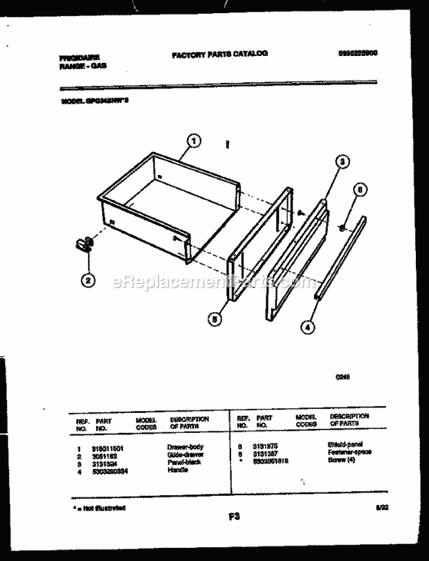 Frigidaire GPG34BNW5 Freestanding, Gas Range Gas Drawer Parts Diagram