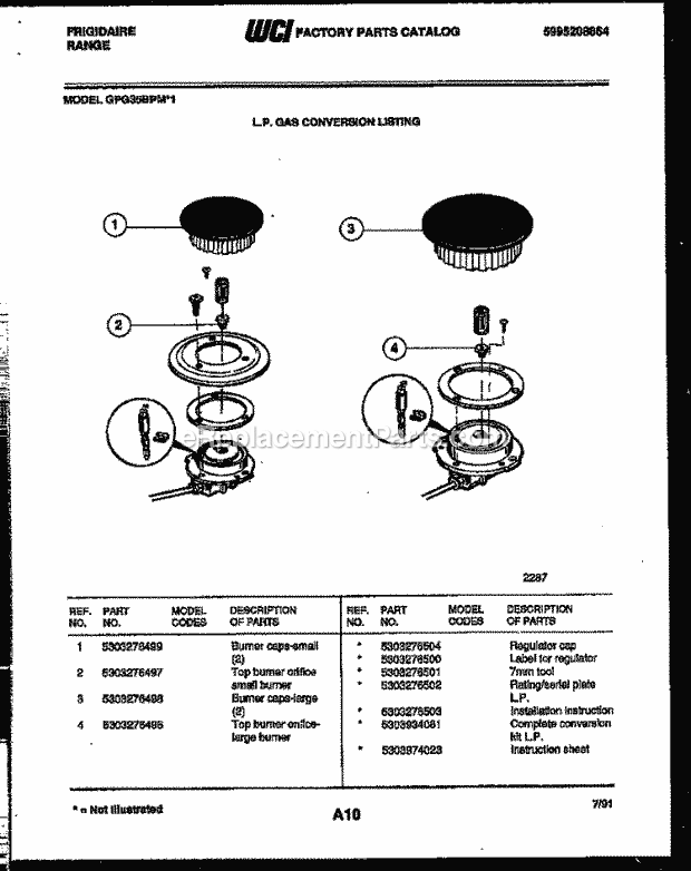 Frigidaire GPG35BPM1 Freestanding, Gas Range Gas Burner Parts Diagram