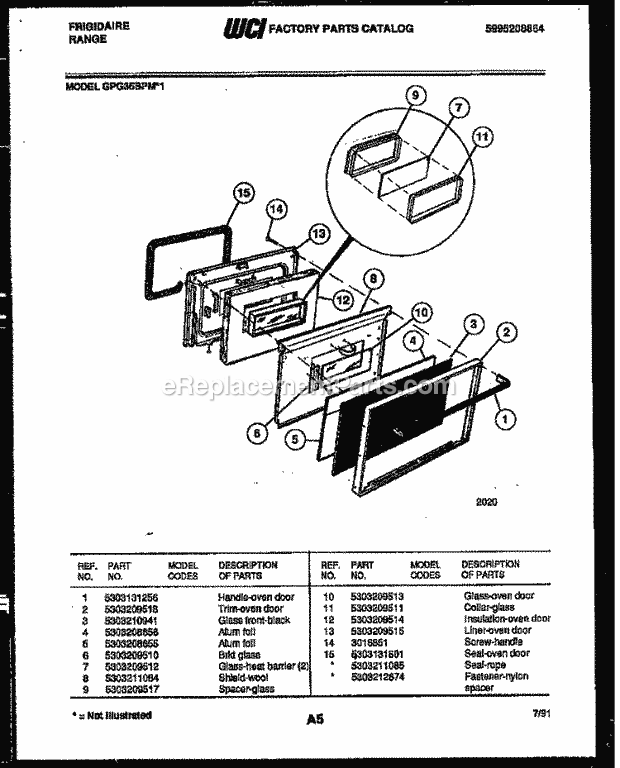 Frigidaire GPG35BPM1 Freestanding, Gas Range Gas Door Parts Diagram