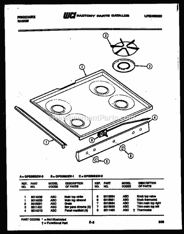 Frigidaire GPG38BEL0 Freestanding, Gas Range Gas Cooktop Parts Diagram