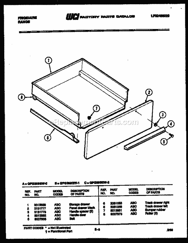 Frigidaire GPG38BEL0 Freestanding, Gas Range Gas Drawer Parts Diagram
