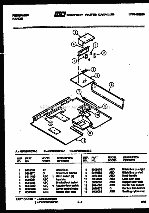 Frigidaire GPG38BEW0 Freestanding, Gas Range Gas Burner Box Parts Diagram