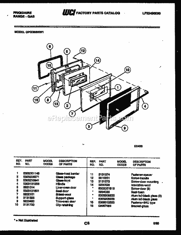 Frigidaire GPG38BNL1 Freestanding, Gas Range Gas Door Parts Diagram