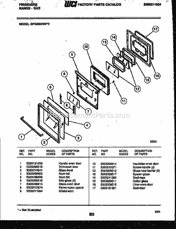 Frigidaire GPG38BNL2 Freestanding, Gas Range Gas Door Parts Diagram