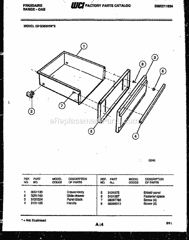 Frigidaire GPG38BNL2 Freestanding, Gas Range Gas Drawer Parts Diagram