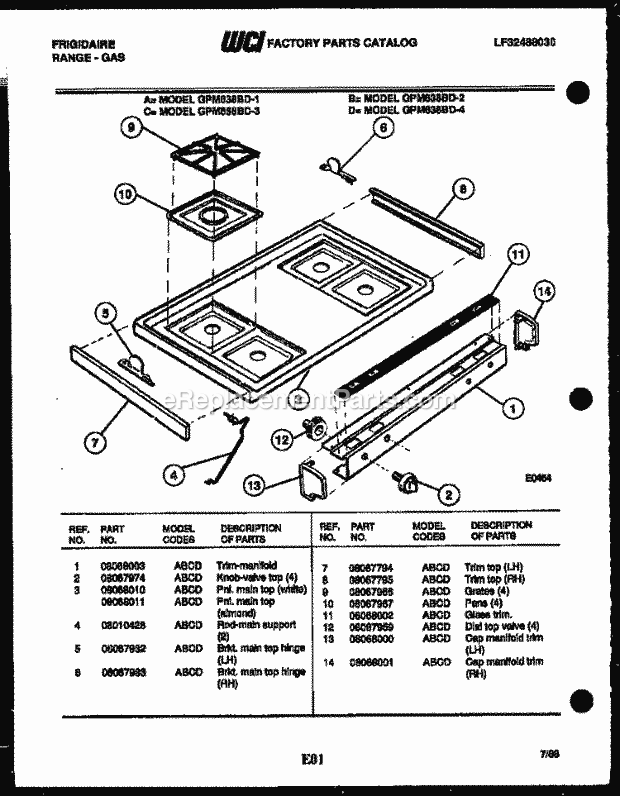 Frigidaire GPM638BDL2 Range Microwave Combo, Electric Range Gas Cooktop Parts Diagram