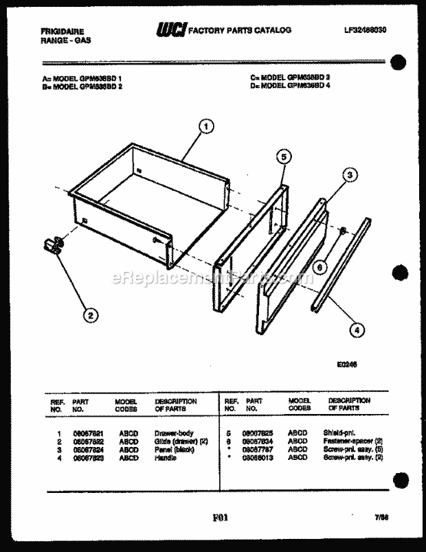 Frigidaire GPM638BDL2 Range Microwave Combo, Electric Range Gas Drawer Parts Diagram