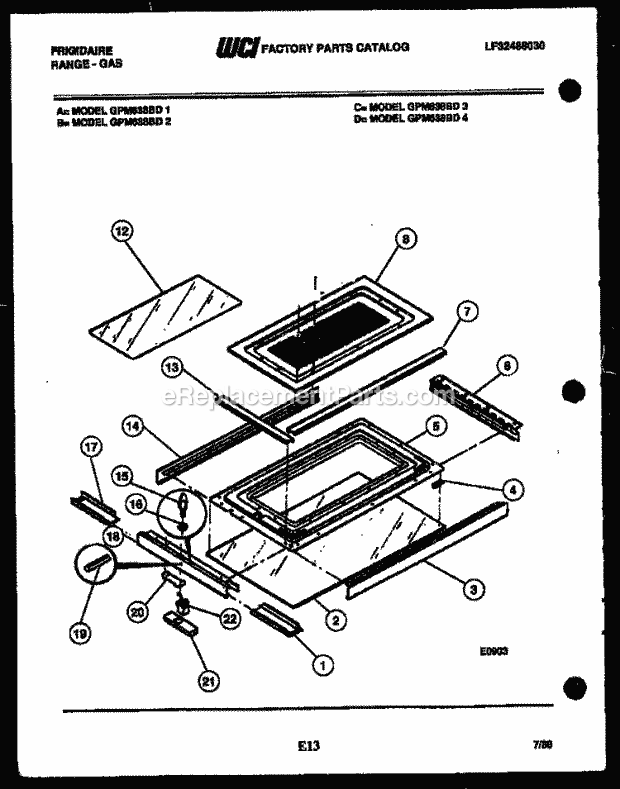 Frigidaire GPM638BDL3 Range Microwave Combo, Electric Range Gas Upper Oven Door Parts Diagram