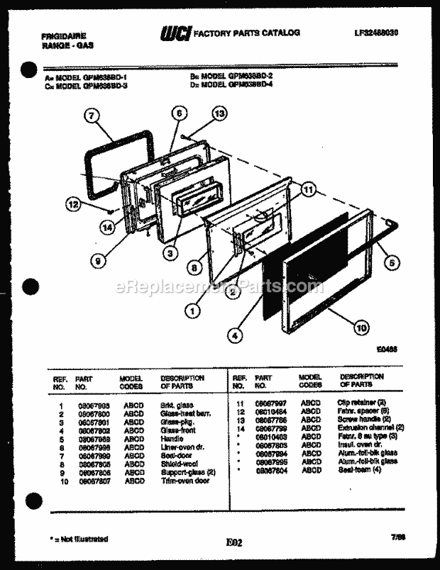 Frigidaire GPM638BDL4 Range Microwave Combo, Electric Range Gas Lower Oven Door Parts Diagram