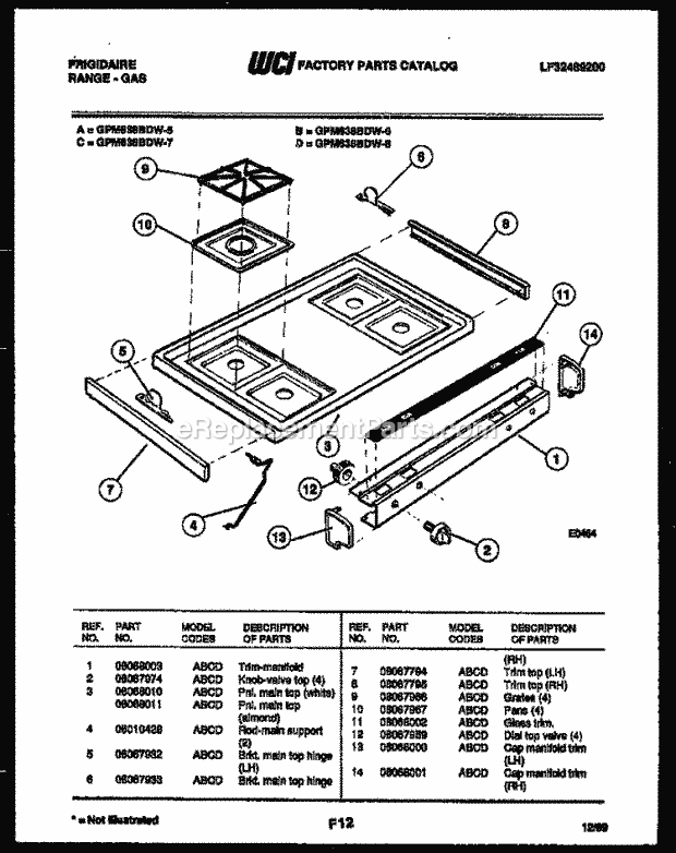 Frigidaire GPM638BDL7 Range Microwave Combo, Electric Range Gas Cooktop Parts Diagram