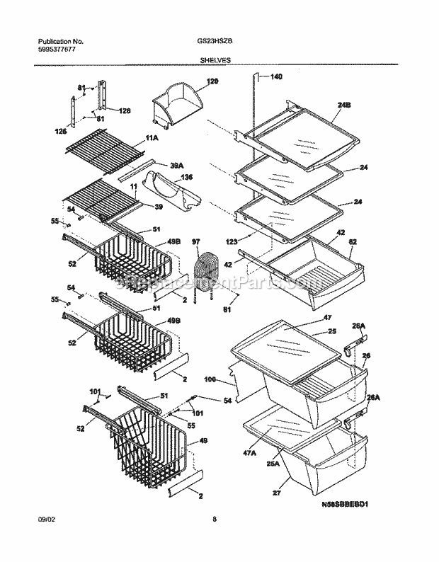 Frigidaire GS23HSZBB1 Side-By-Side Sxs Refrigerator Shelves Diagram