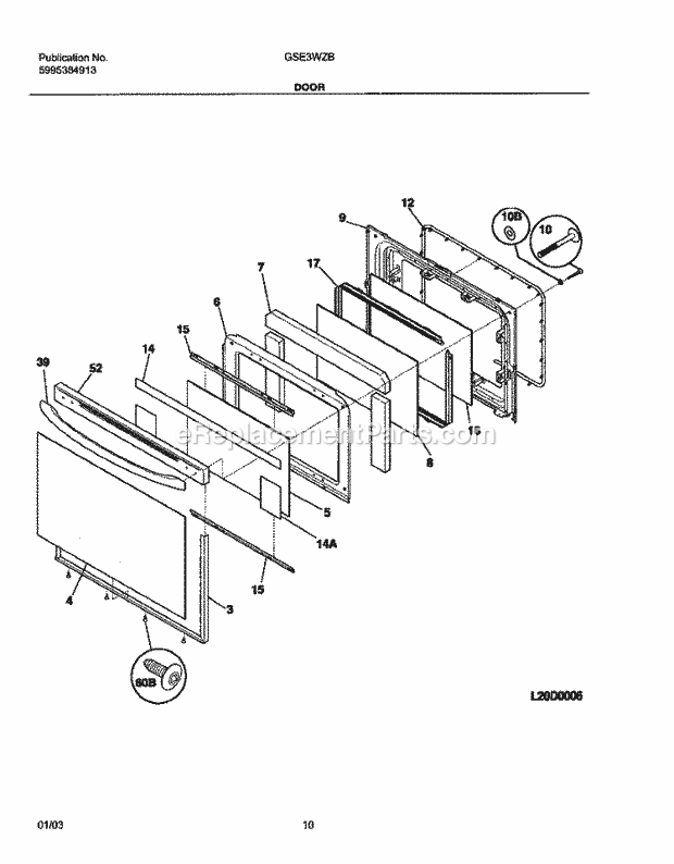 Frigidaire GSE3WZBBB Freestanding, Electric Electric Range Door Diagram