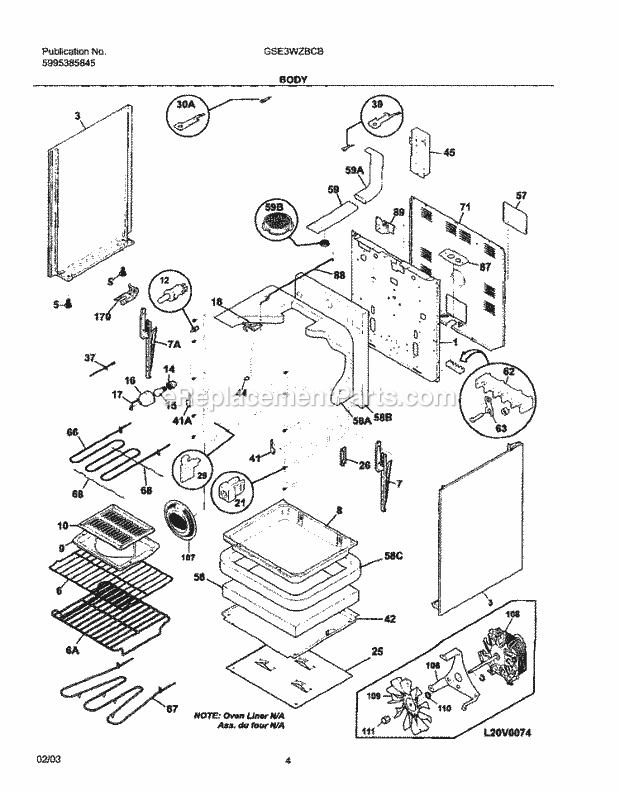 Frigidaire GSE3WZBCB Freestanding, Electric Electric Range Body Diagram