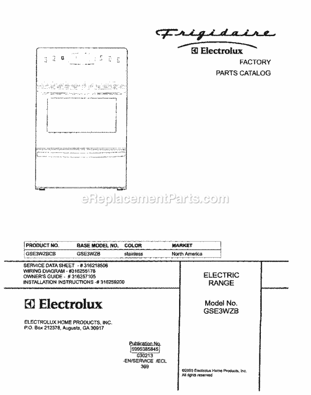 Frigidaire GSE3WZBCB Freestanding, Electric Electric Range Page C Diagram