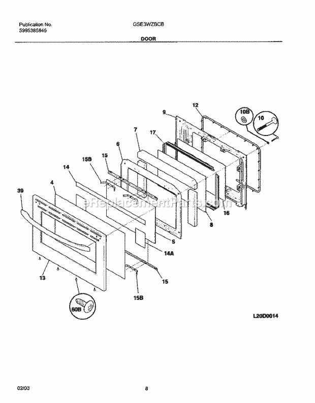 Frigidaire GSE3WZBCB Freestanding, Electric Electric Range Door Diagram