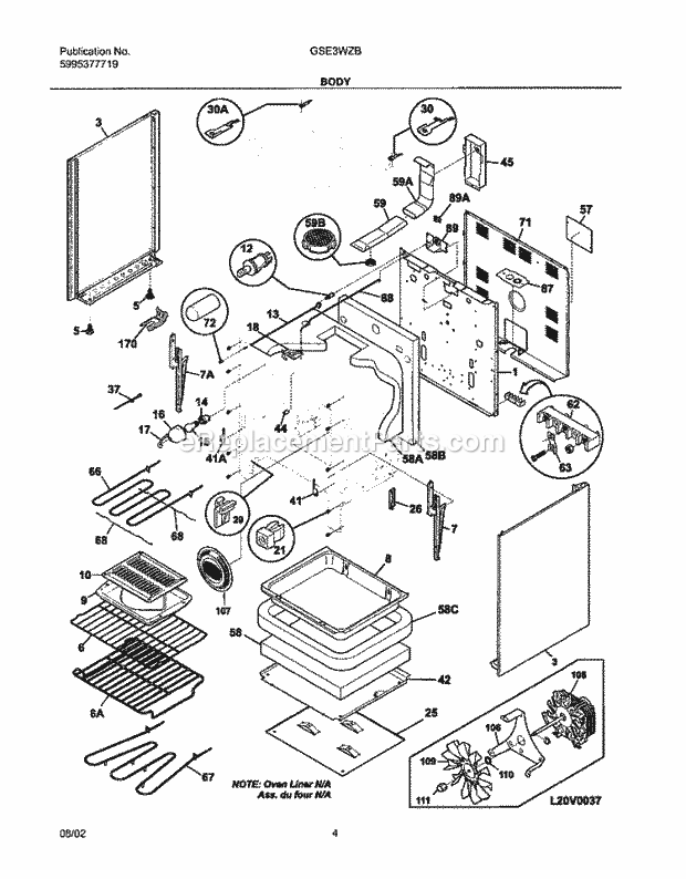 Frigidaire GSE3WZBQA Freestanding, Electric Electric Range Body Diagram