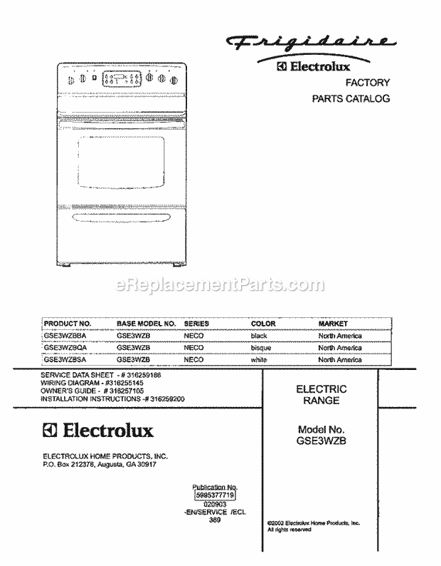 Frigidaire GSE3WZBQA Freestanding, Electric Electric Range Page C Diagram