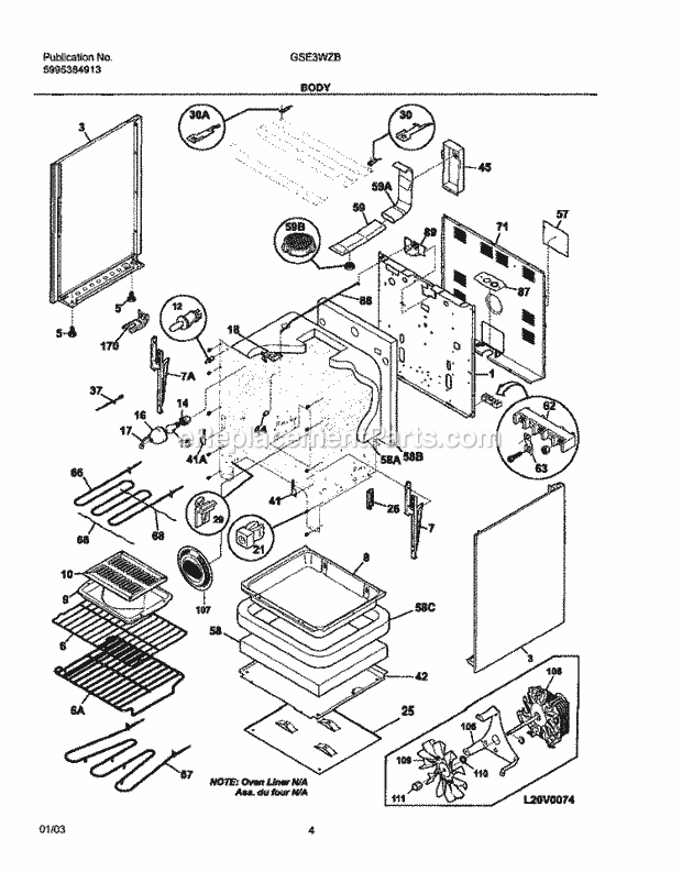 Frigidaire GSE3WZBSB Freestanding, Electric Electric Range Body Diagram