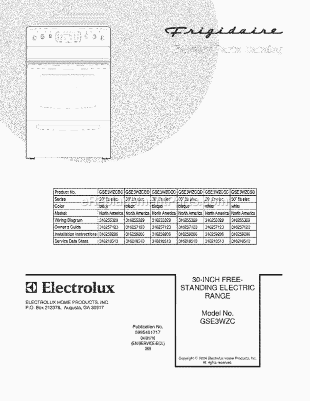 Frigidaire GSE3WZCBC Freestanding, Electric Electric Range Page C Diagram