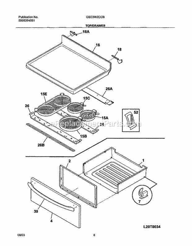 Frigidaire GSE3WZCCB Freestanding, Electric Electric Range Top / Drawer Diagram