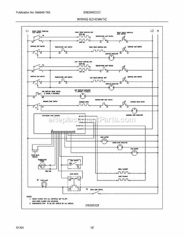 Frigidaire GSE3WZCCC Freestanding, Electric Electric Range Page G Diagram