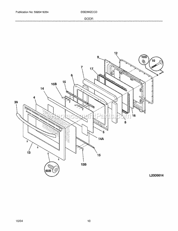 Frigidaire GSE3WZCCD Freestanding, Electric Electric Range Door Diagram