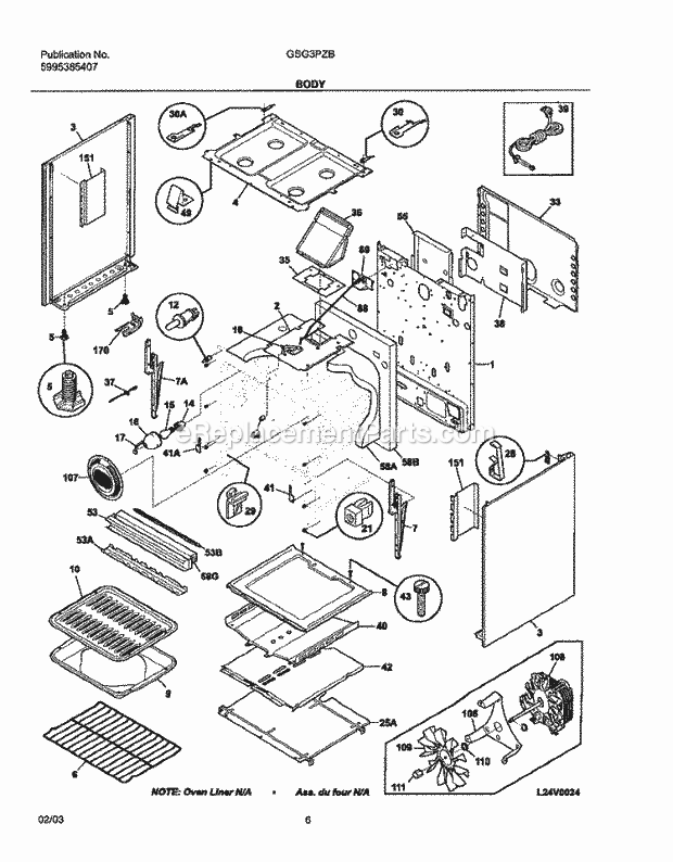 Frigidaire GSG3PZBQC Freestanding, Gas Gas Range Body Diagram