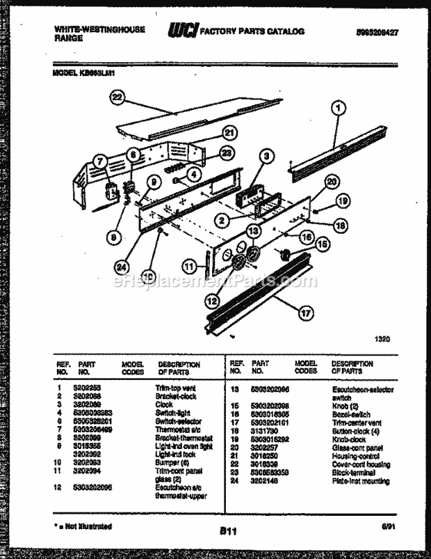 Frigidaire KB663LM1 Wwh(V1) / Electric Range Control Panel Diagram