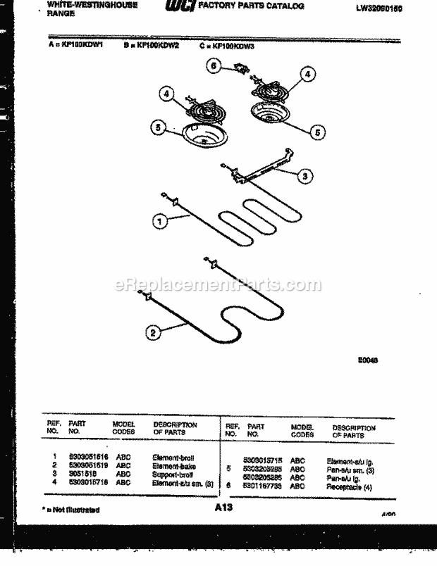 Frigidaire KF100KDW1 Wwh(V1) / Electric Range Broiler Parts Diagram