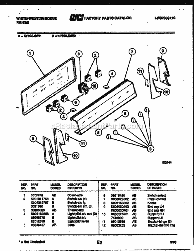 Frigidaire KF320JDH1 Wwh(V2) / Electric Range Control Panel Diagram